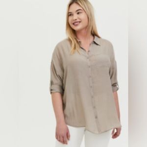 Torrid Taupe Gauze Drop Shoulder Button Front Tunic